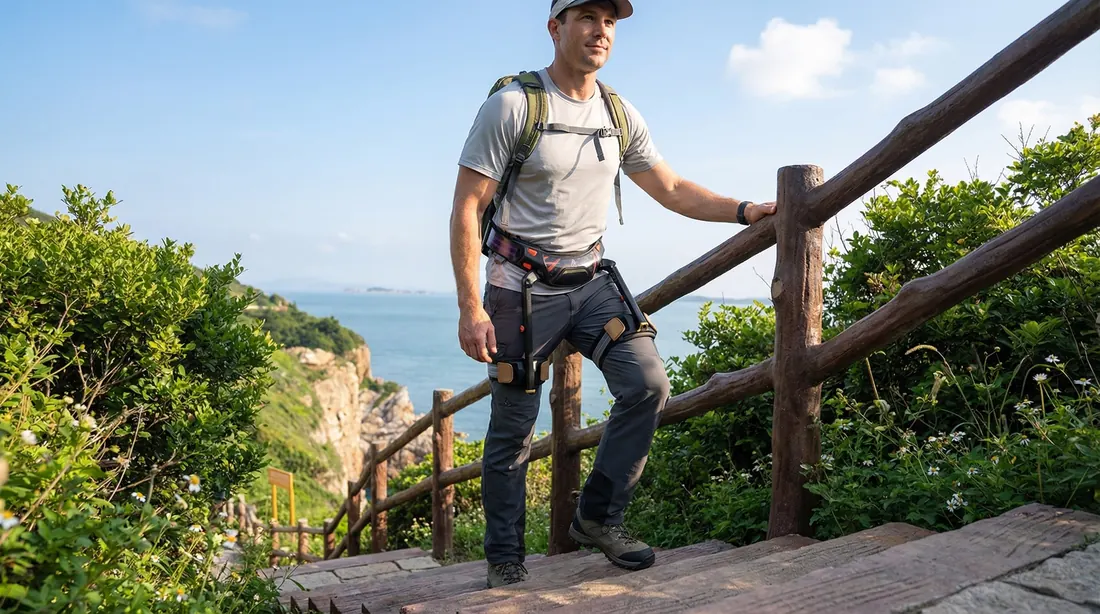 Wearable exoskeleton supporting repeated steps and active climbing movement